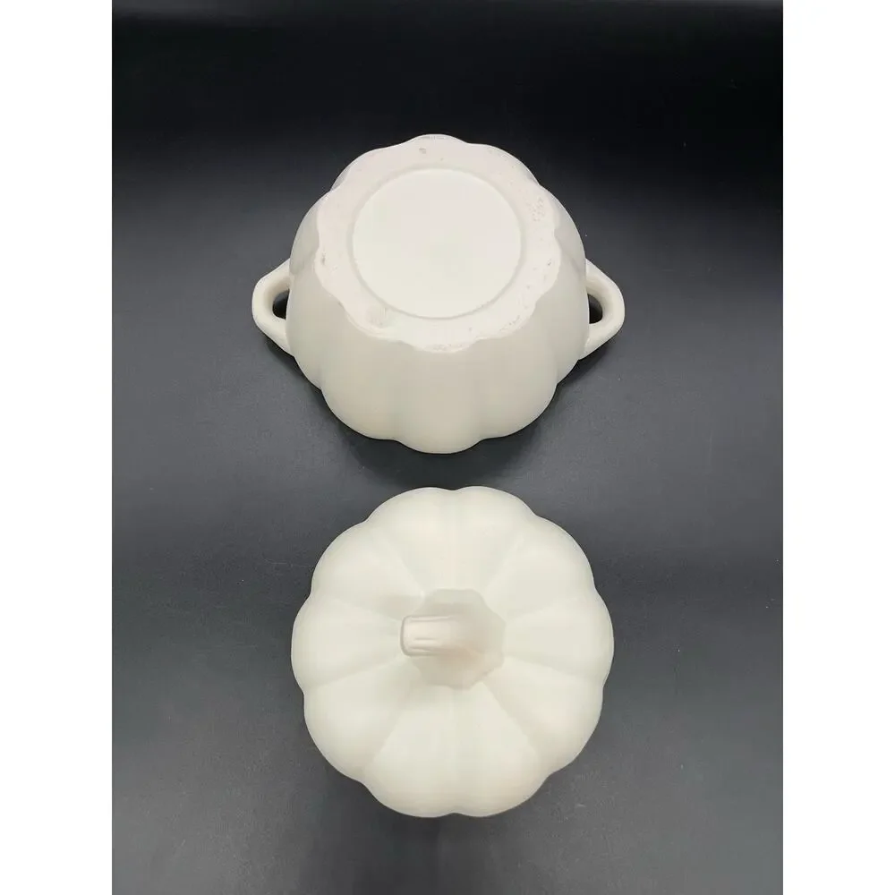 White Pumpkin Candy / Snack Ceramic Bowl with Lid 5.75